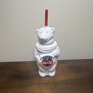 Plastic Coca-Cola Polar Bear Novelty Drink Cup With Straw